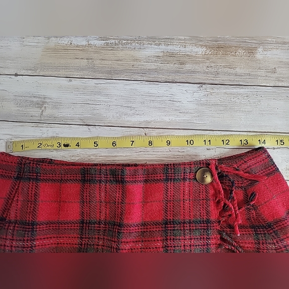 Carroll Reed Vintage Red Green Plaid Fringe Wrap Skirt Size 10 - Picture 9 of 11